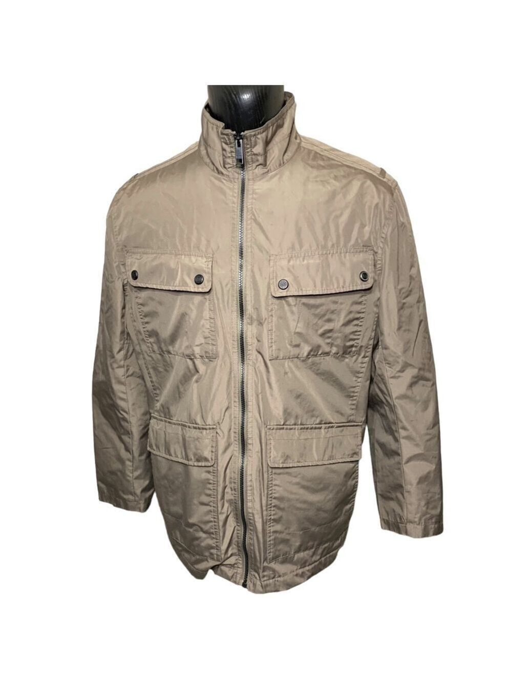 Marc NY Andrew Marc Windbreaker Jacket Tan Brown Field Utility Coat Men Sz L